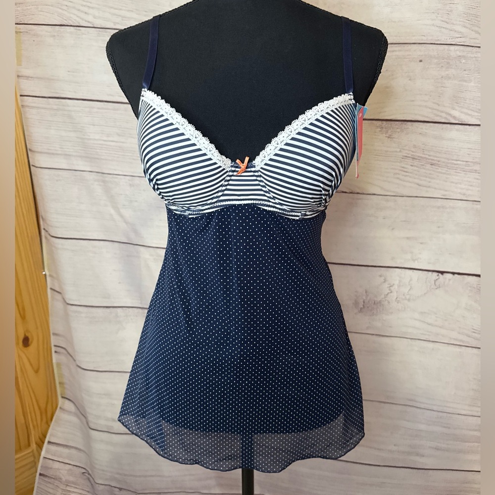 NWT intimate navy blue polkadot babydoll sleep dress
